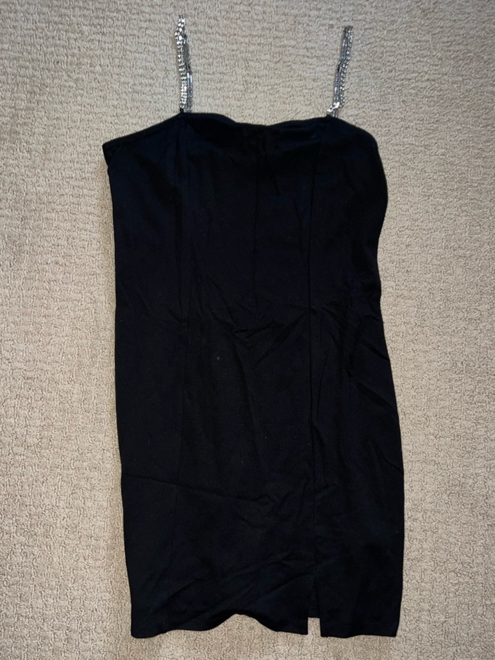 Black Embellished-Strap Rhinestone Bodycon Dress